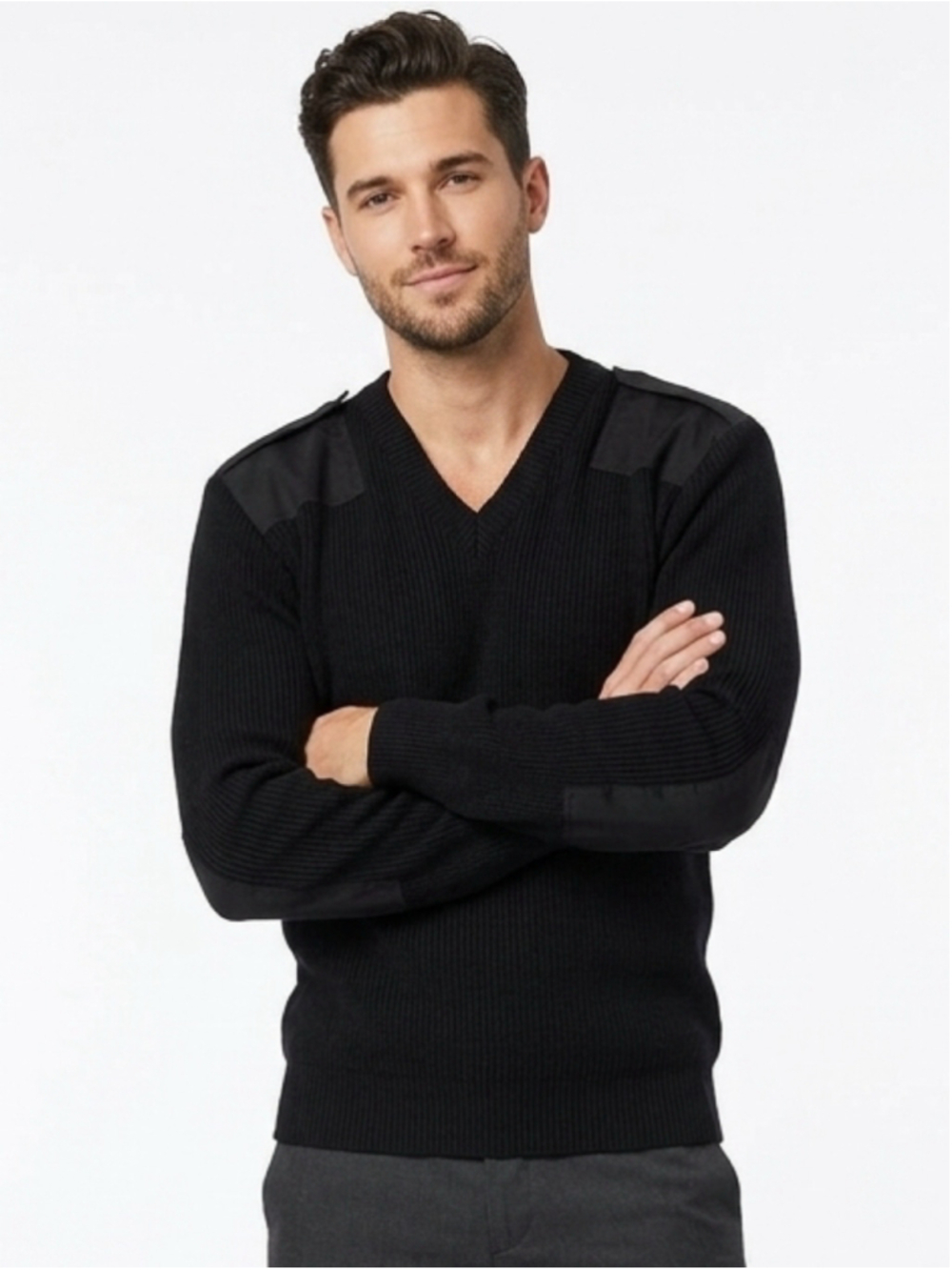 Skyblue Men's Vintage Military Style V-Neck Commando Sweater Large Black - 914